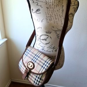 Vintage Burberry Haymarket Check Canvas Crossbody Bag Brown